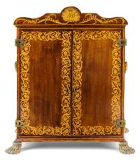 A Regency Marquetry and Mahogany Jewelry Cabinet Height 20 x width 17 3/4 x depth 11 3/4 inches. — 19TH CENTURY