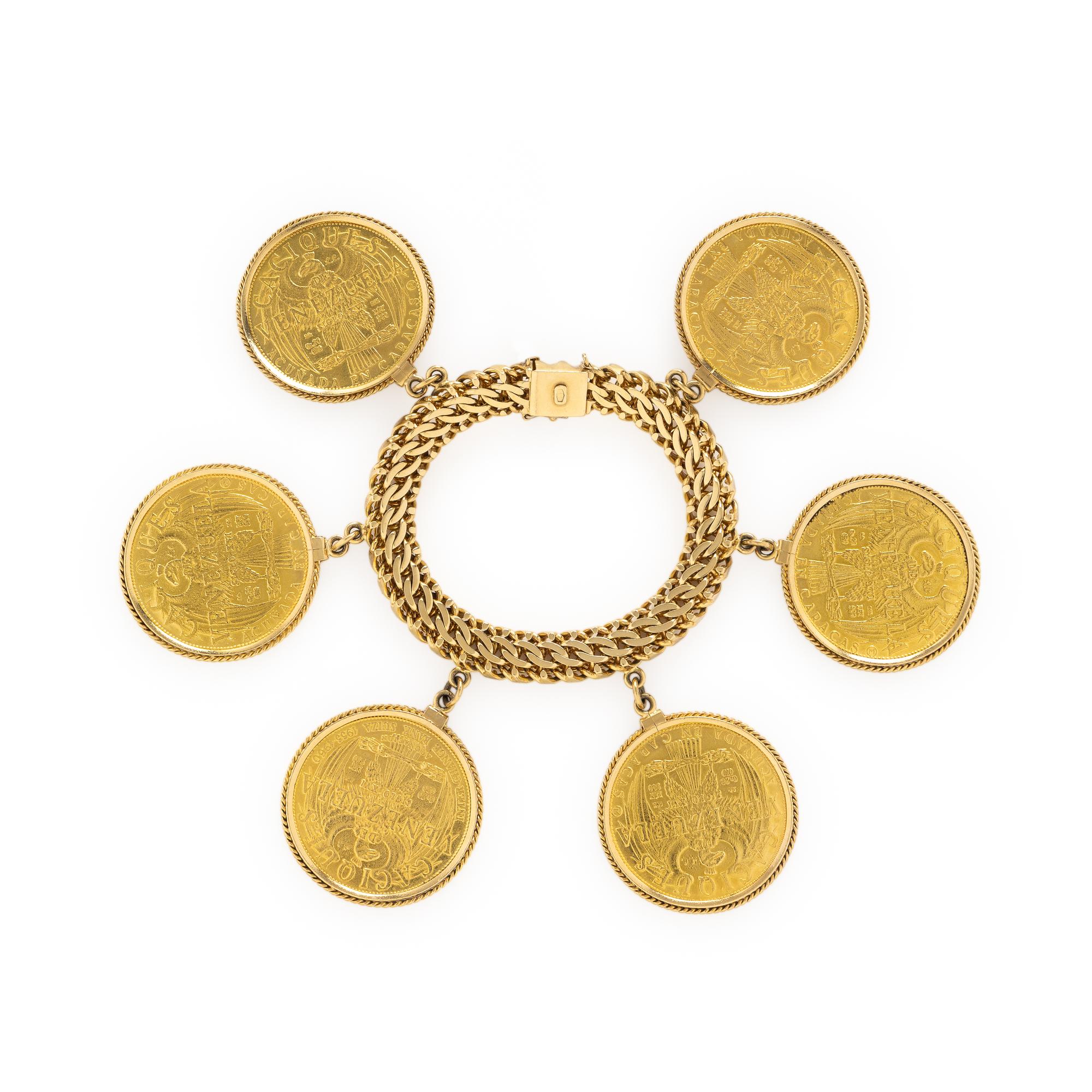 Yellow Gold 'Caciques de Venezuela' Coin Bracelet