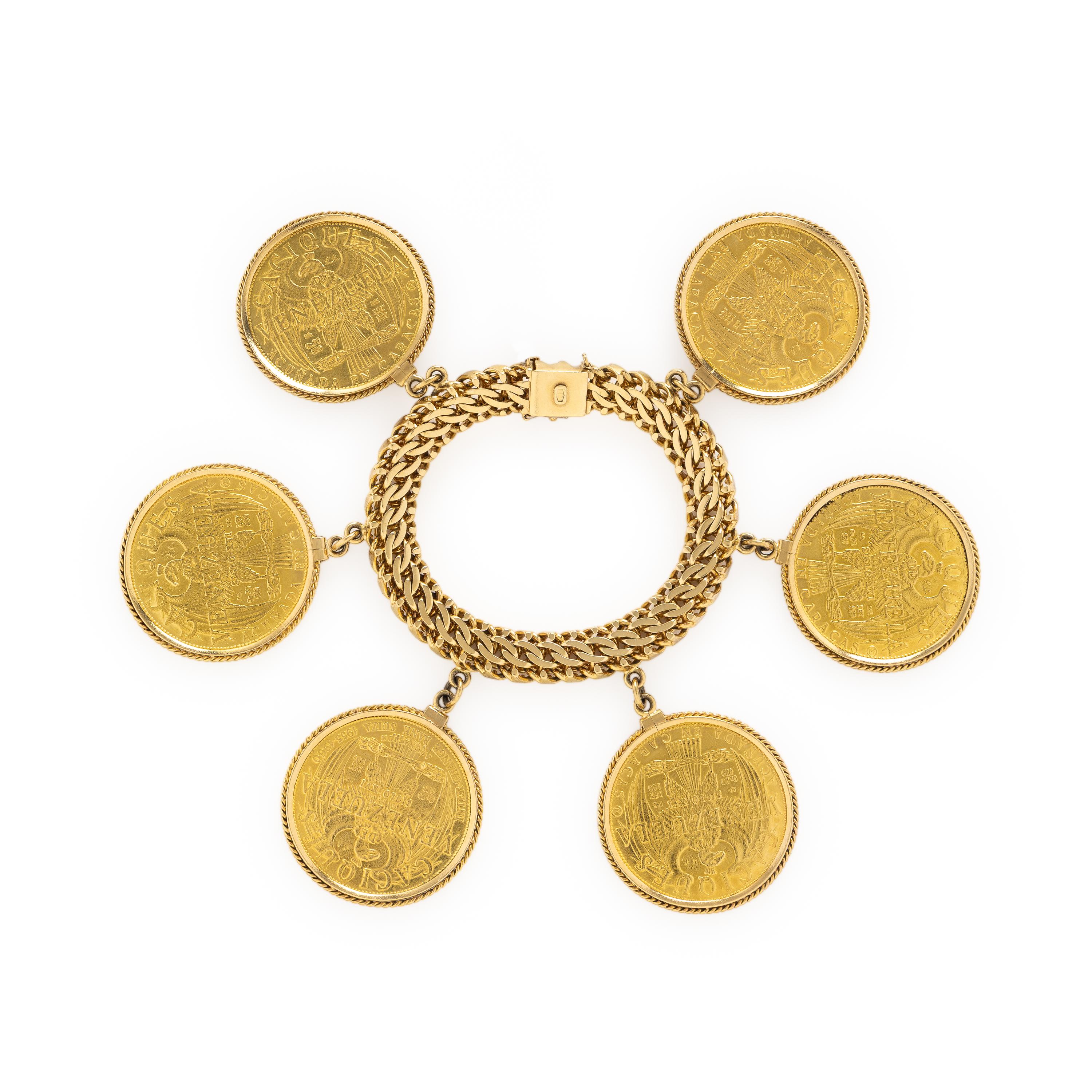Yellow Gold 'Caciques de Venezuela' Coin Bracelet
