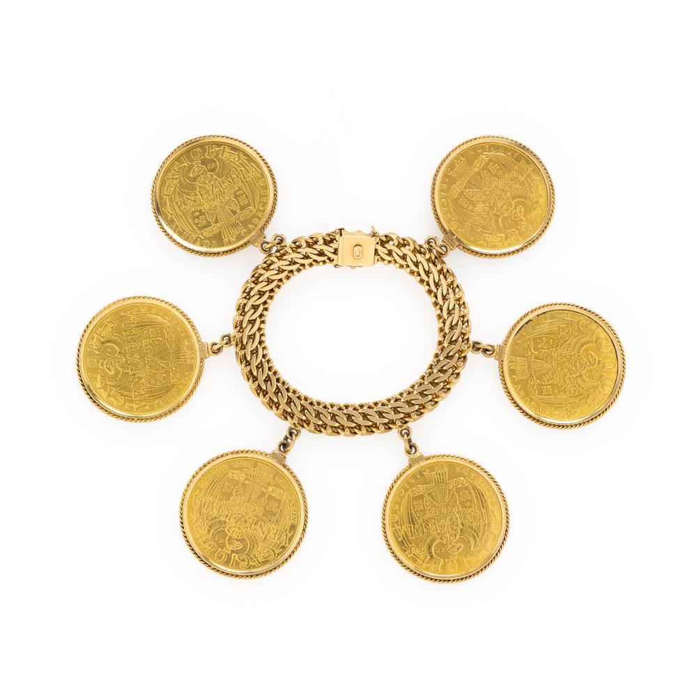 Yellow Gold 'Caciques de Venezuela' Coin Bracelet