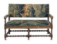 A William and Mary Style Turned Walnut Aubusson Tapestry-Upholstered Bench