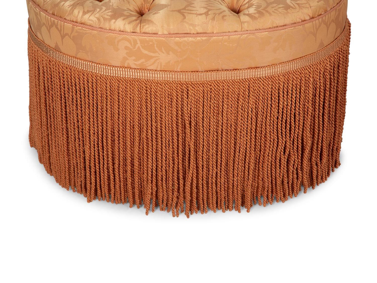 A Pair of Button-Tufted Damask Upholstered Ottomans