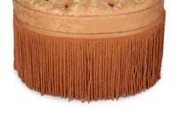A Pair of Button-Tufted Damask Upholstered Ottomans