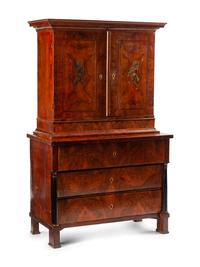 An Italian Parcel Ebonized Burl Walnut Cabinet-on-Chest