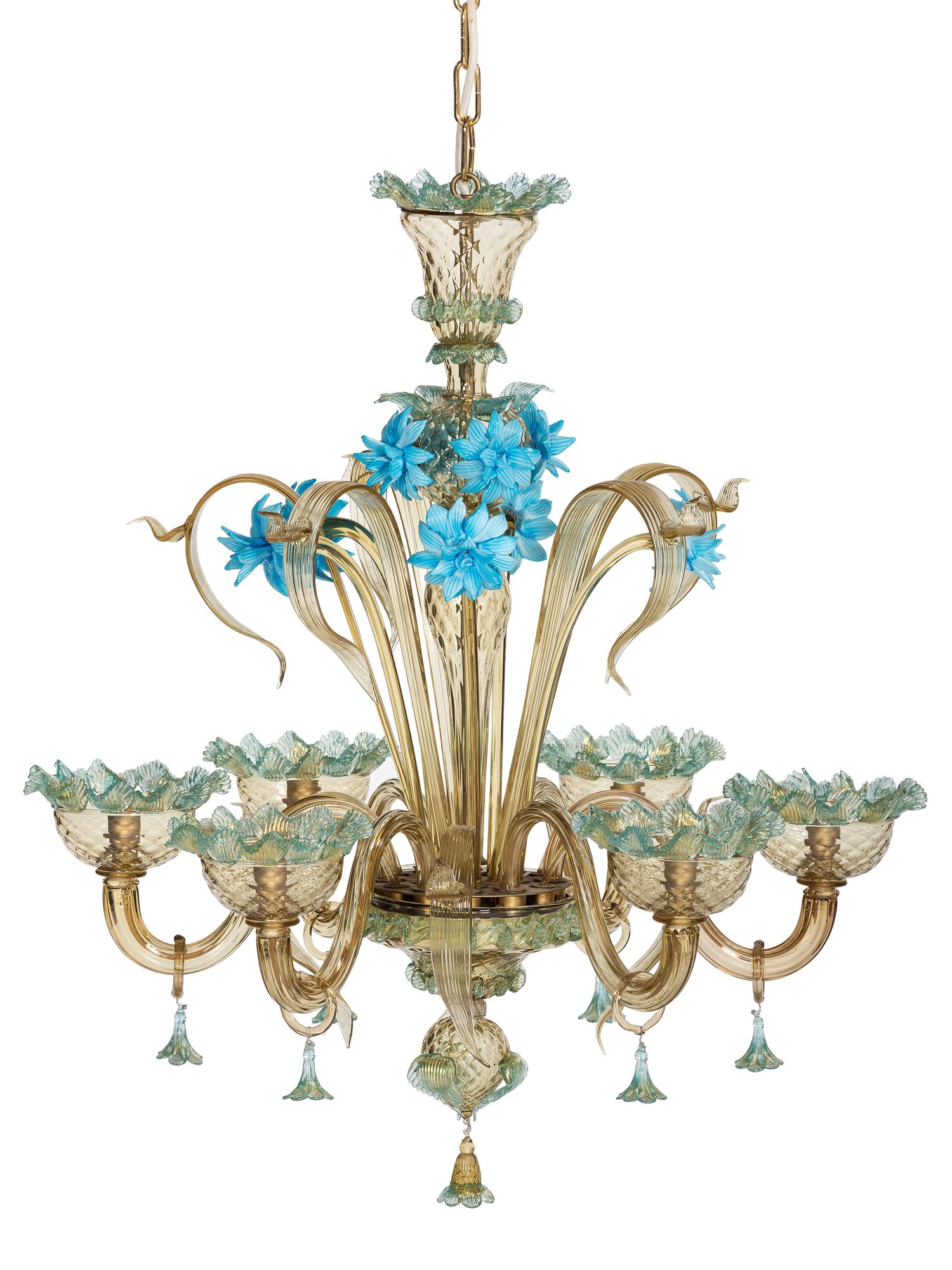 Three Murano Style Six-Light Glass Chandeliers