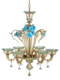 Three Murano Style Six-Light Glass Chandeliers