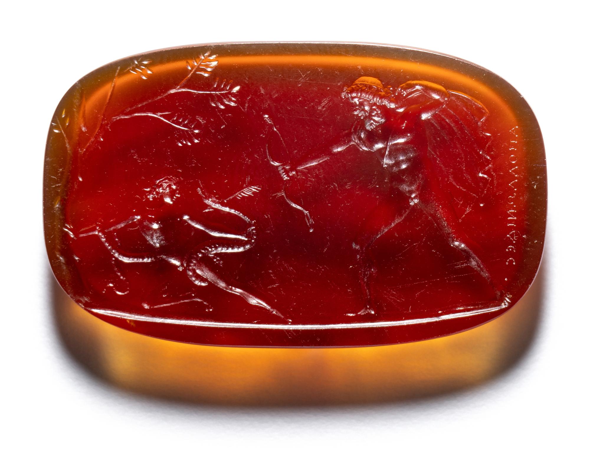 A Neoclassical Carnelian Intaglio with Erichthonius Saving His Son from a Snake