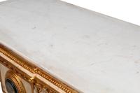A Pair of Italian Neoclassical Style Cream-Painted, Parcel Gilt and Micro Mosaic Plaque-Mounted Console Tables