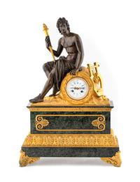 A Louis Philippe Gilt and Patinated Bronze and Marble Mantel Clock