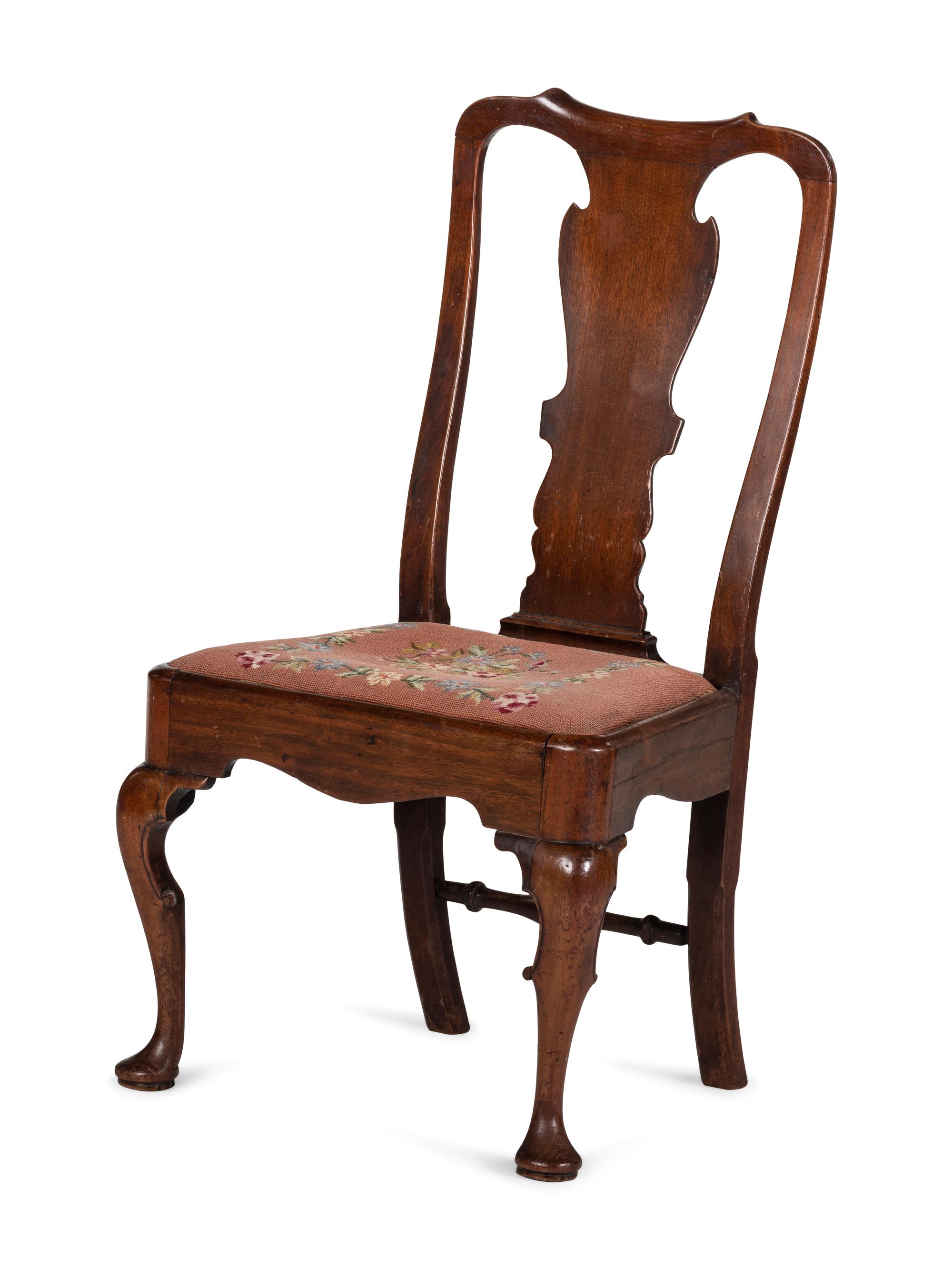 A Queen Anne Carved Walnut Compass Seat Pad-Foot Side Chair