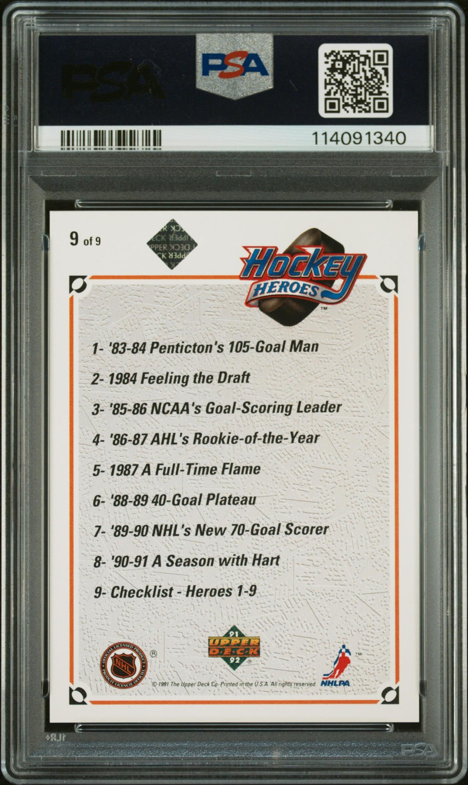 A 1991 Upper Deck Brett Hull Signed Autograph Hockey Heroes Card No. 9 (926/2,500) PSA 9 MINT