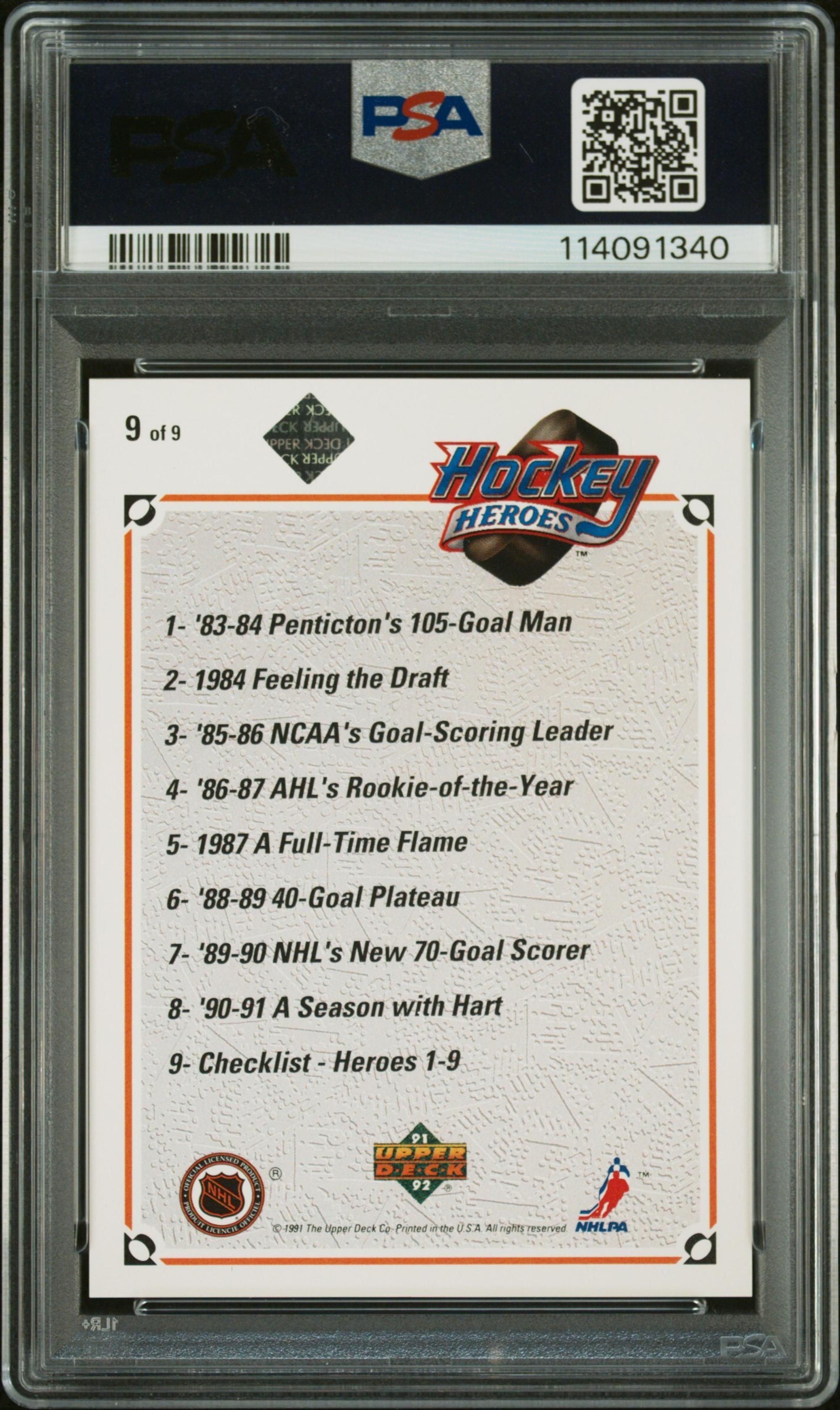 A 1991 Upper Deck Brett Hull Signed Autograph Hockey Heroes Card No. 9 (926/2,500) PSA 9 MINT