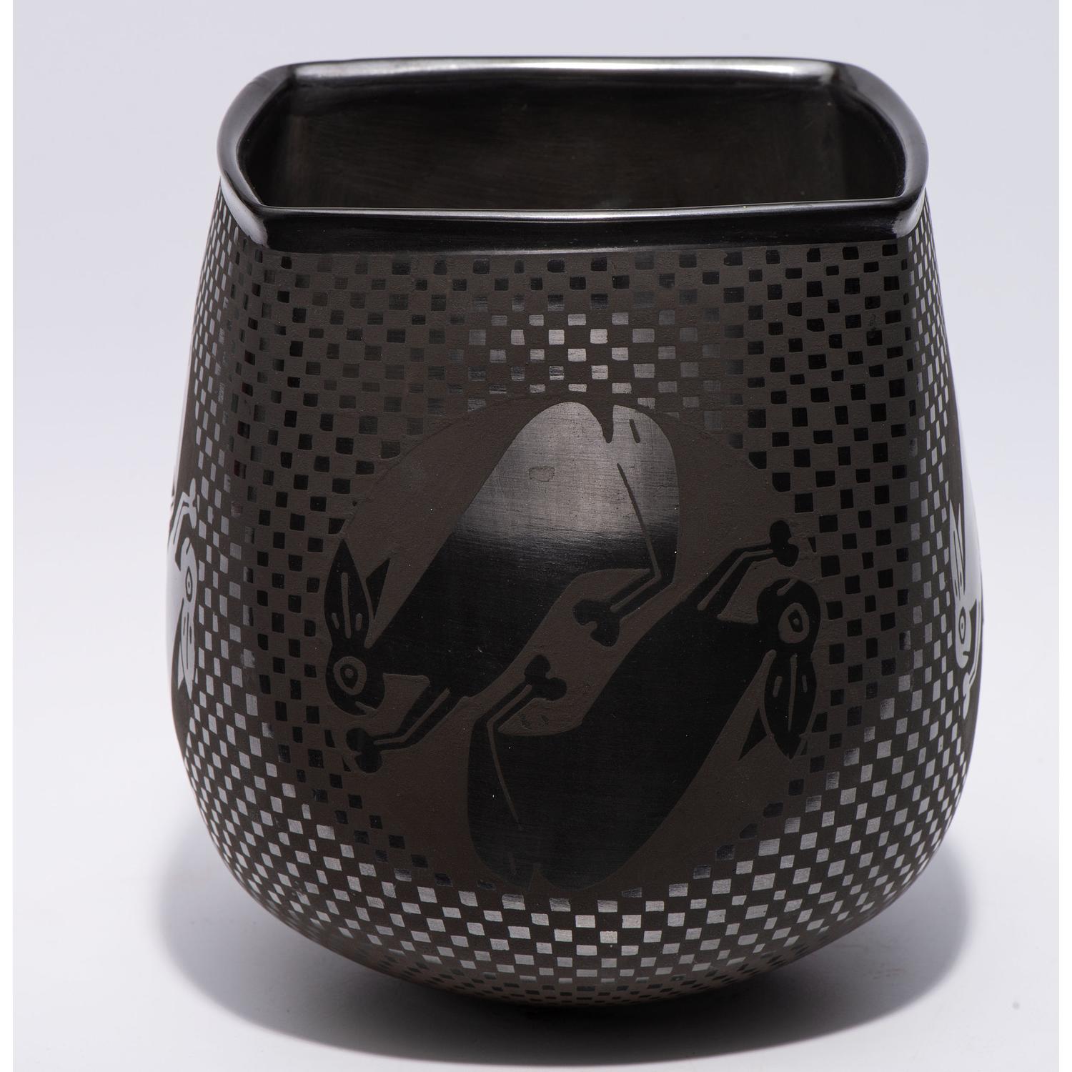 Blackware Pottery Vase, with Rabbits