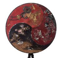 A Chinoiserie Decorated Lacquer and Mother-of-Pearl Tilt-Top Table
