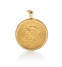 A Yellow Gold and Mexicaon 20 Peso Gold Coin Pendant, 12.40 dwts.