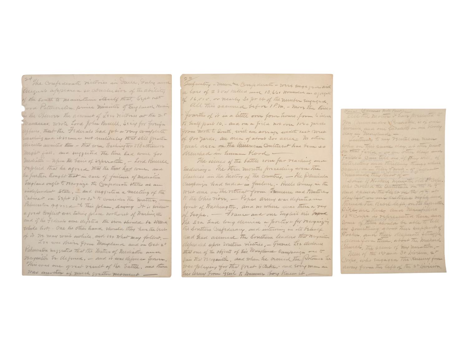 [CIVIL WAR]. 24pp speech written post-war by 2nd NY State Militia veteran, regarding Antietam.