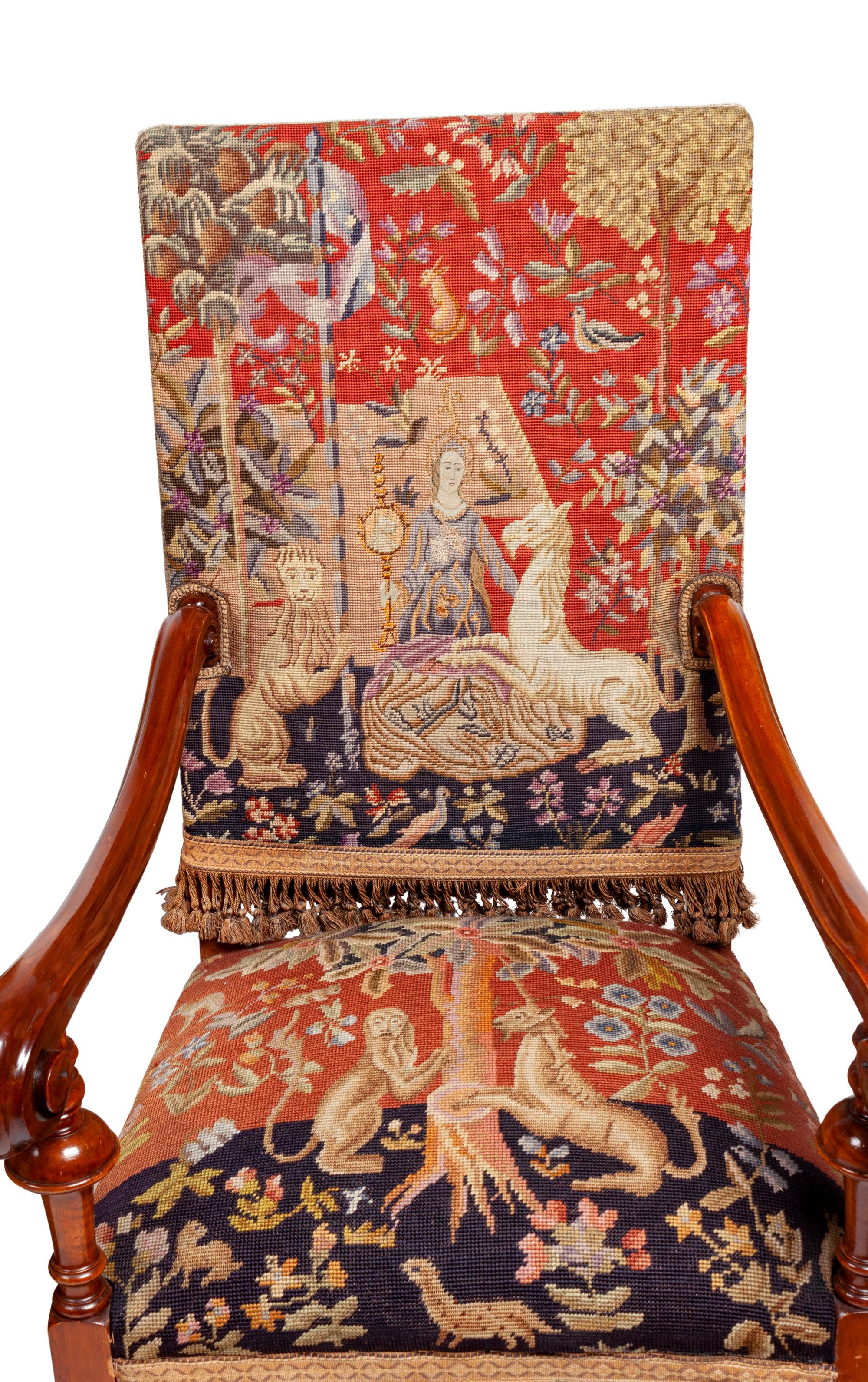 A Pair of Continental Carved Oak Upholstered Chairs