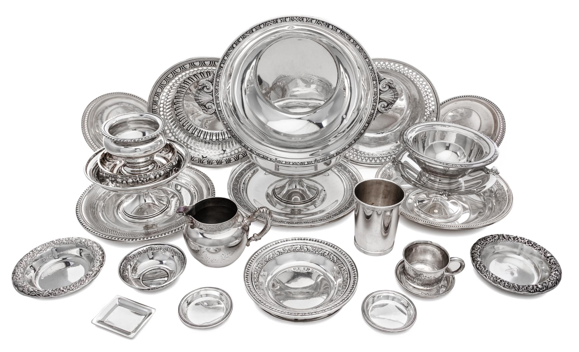 A Collection of American Silver Table Articles, Various Makers, comprising serving bowls, dishes, tazze and cups; 25 items total.