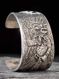 Tufa Cast Silver Ogre Katsina Cuff Bracelet, with Mosaic Inlay