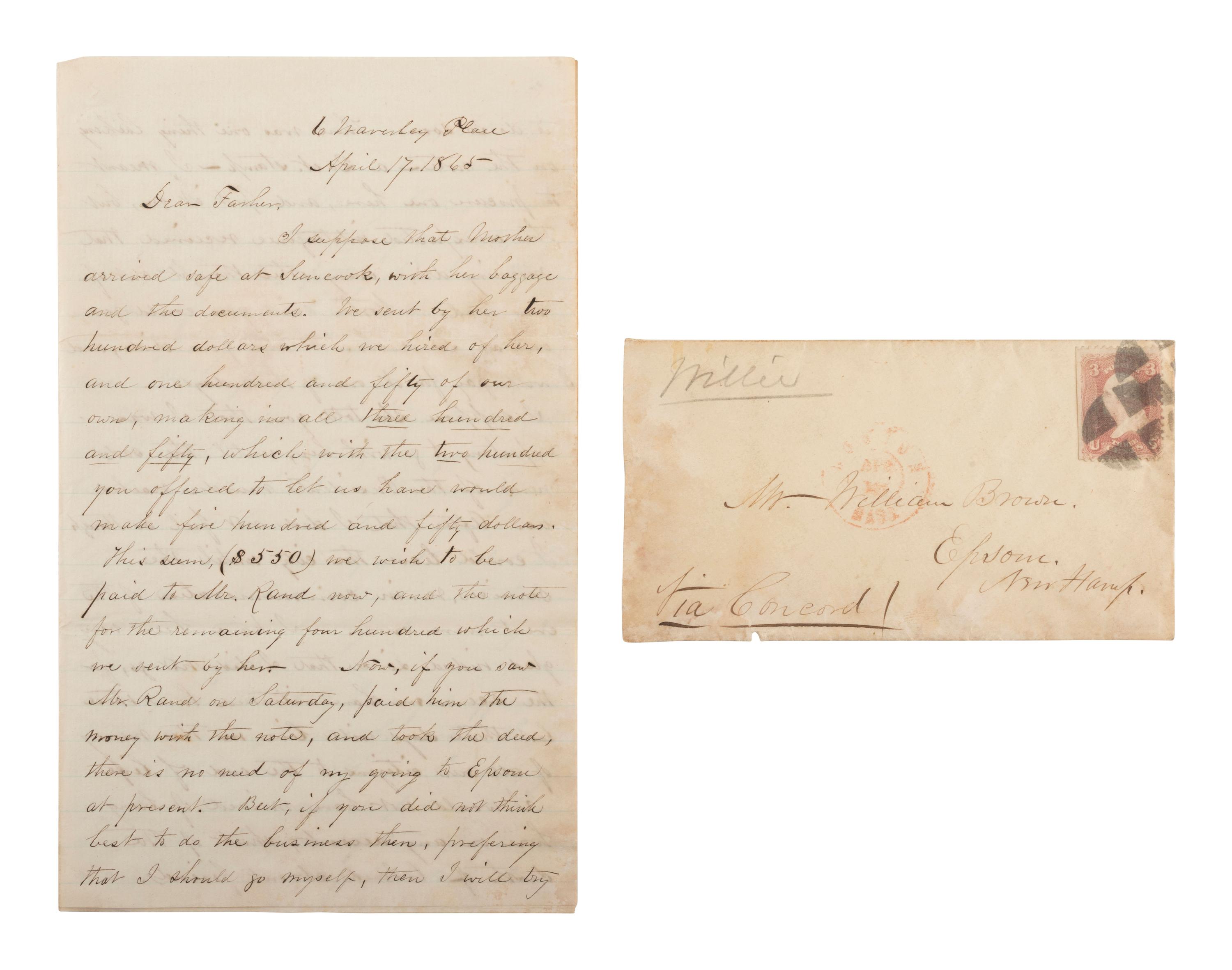 [LINCOLNIANA]. FORBES, Susan. ALS describing Boston in the wake of Lincoln's assassination.