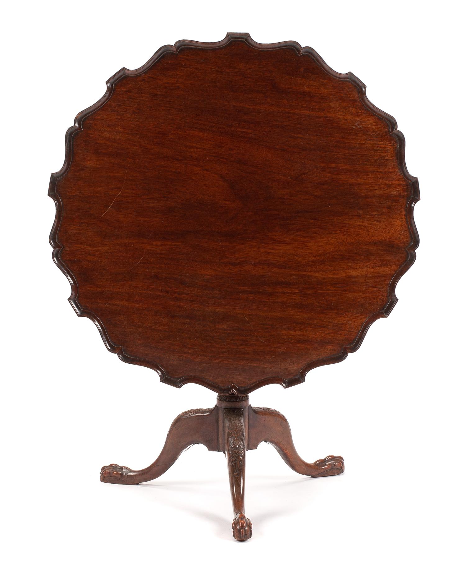 A Georgian Mahogany Tilt-Top Tea Table Height 28 x diameter of top 36 1/2 inches. — 18TH/19TH CENTURY