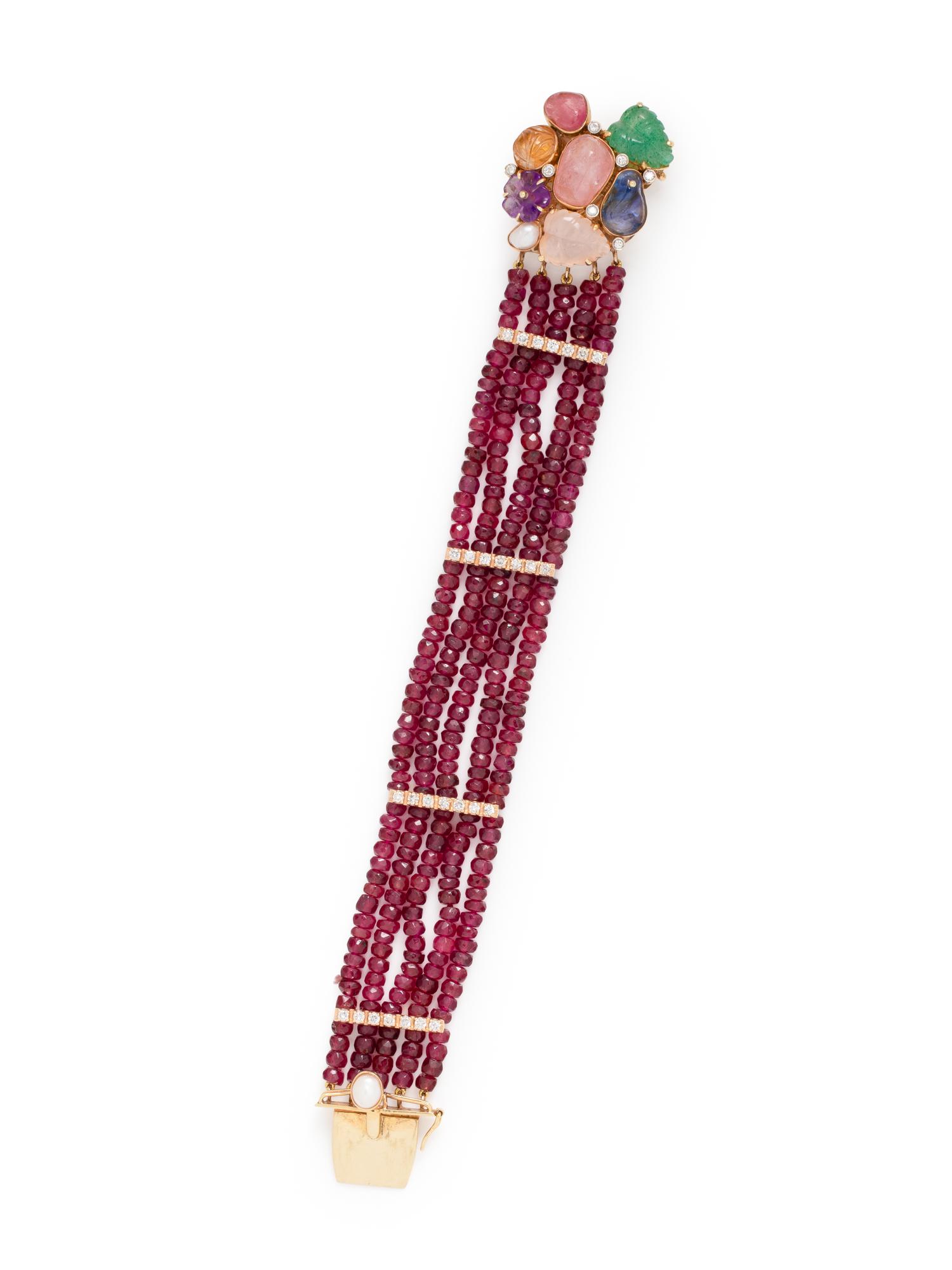 MULTIGEM AND DIAMOND BEAD BRACELET