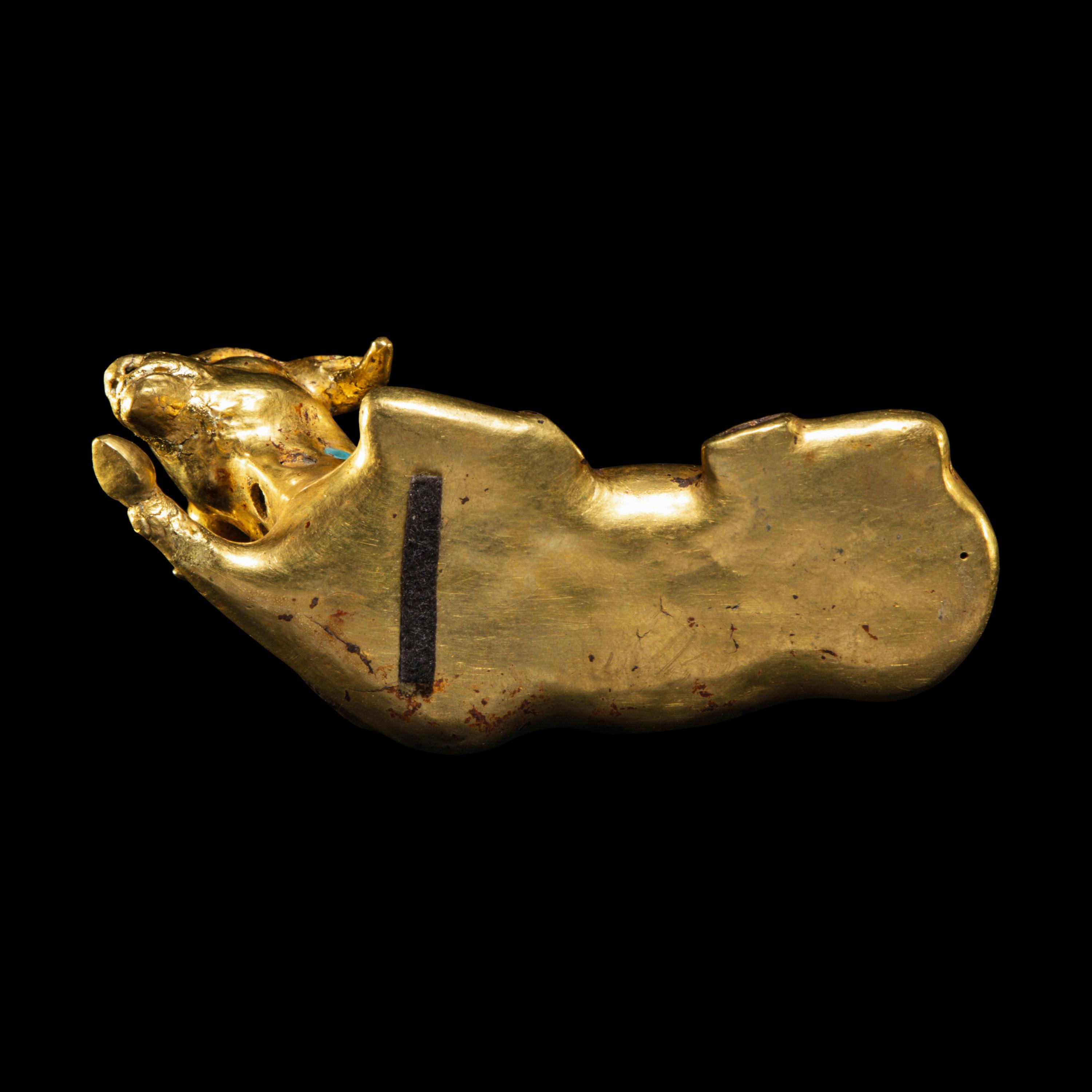 A Eurasian Gold and Turquoise Inlay Vessel in the form of a Recumbent Ram