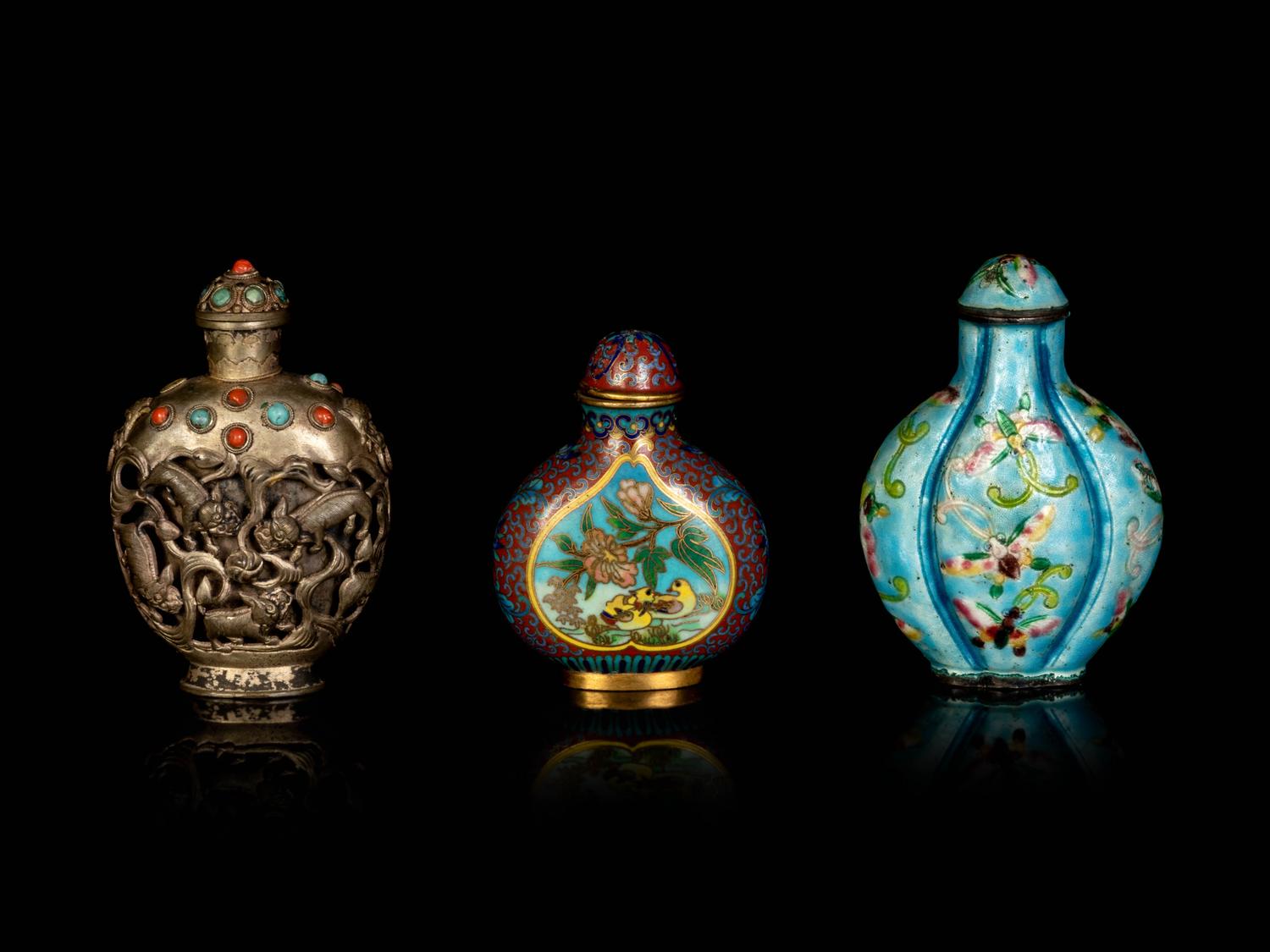 Three Chinese Metal Snuff Bottles