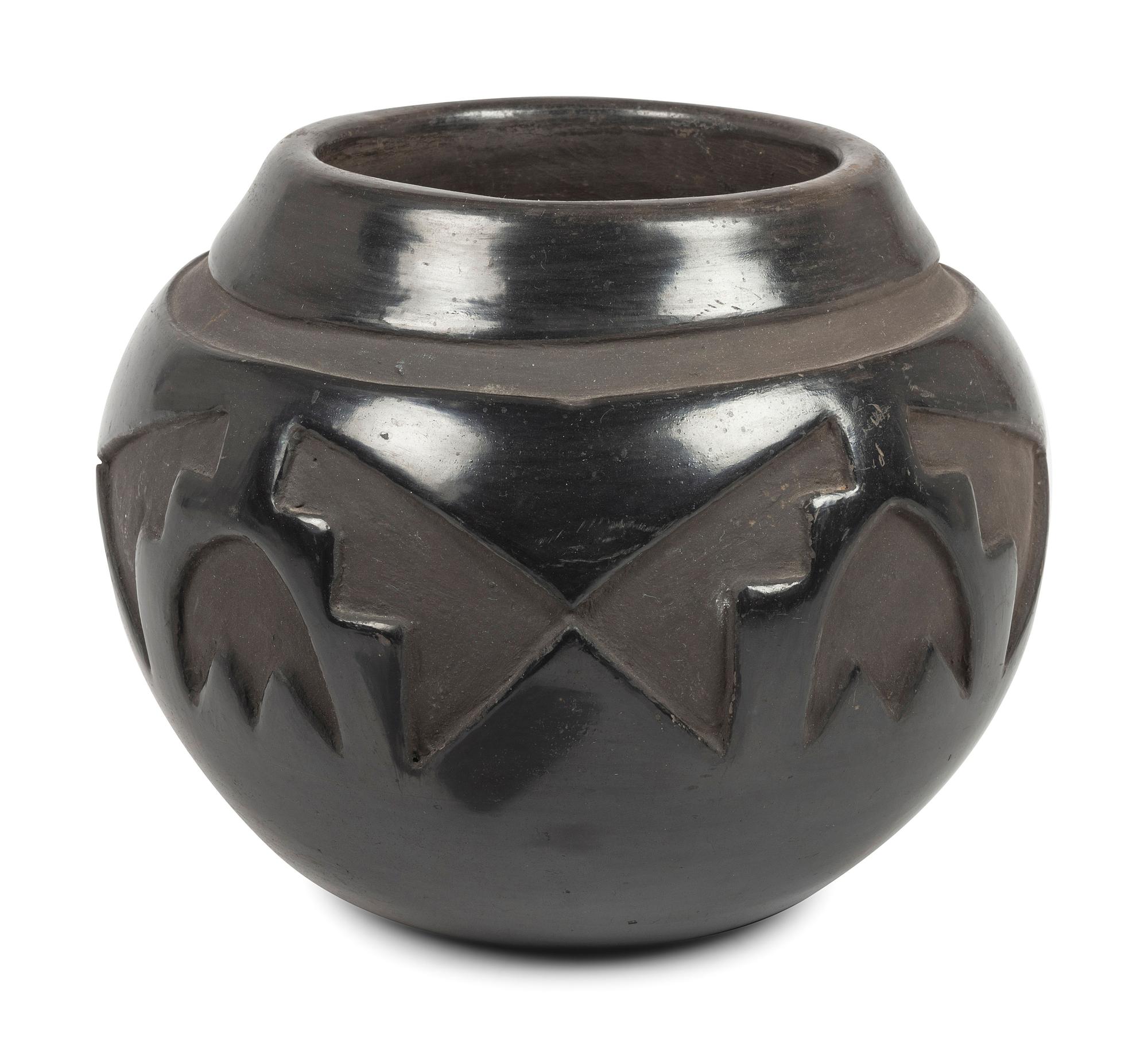 Carved Blackware Pottery Jar