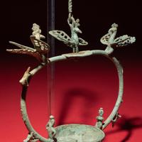A Chinese Bronze 'Phoenix and Immortal' Hanging Oil Lamp, Eastern Han Dynasty — 東漢 青銅龍鳳神人懸燈