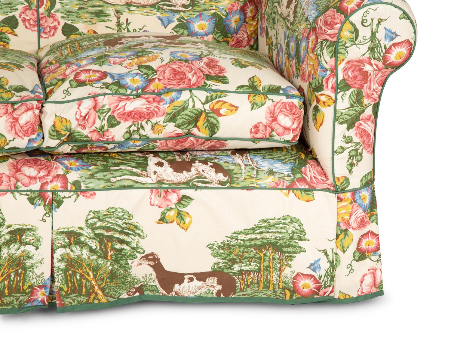 A Printed Cotton-Upholstered Two-Cushion Sofa