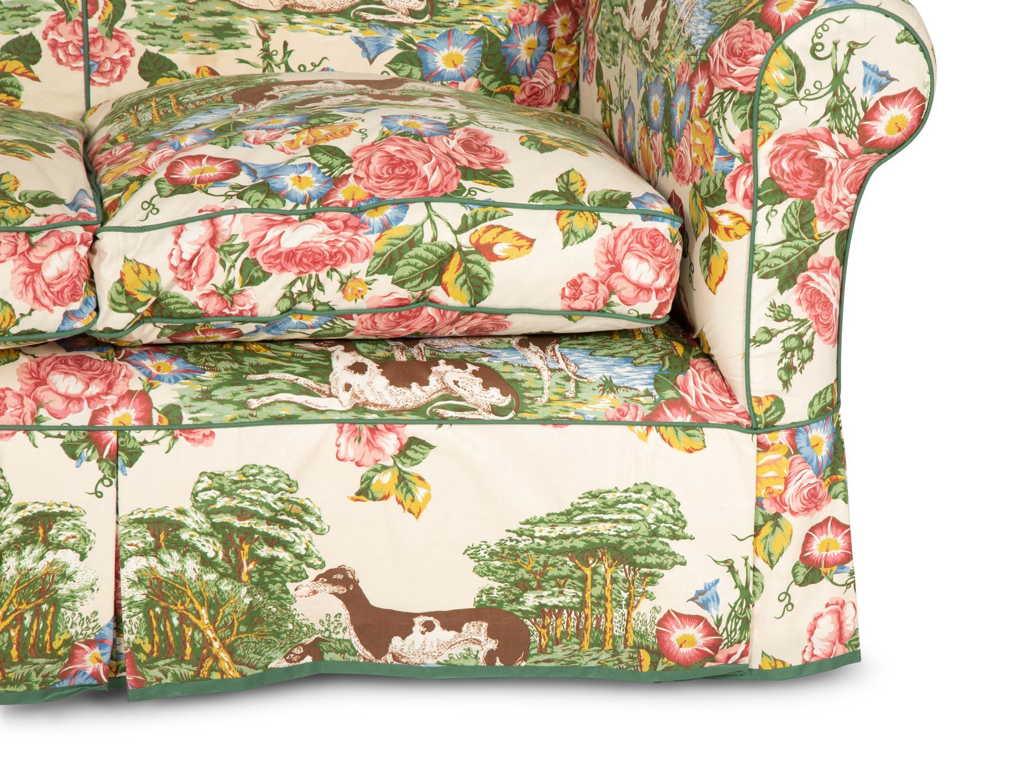 A Printed Cotton-Upholstered Two-Cushion Sofa