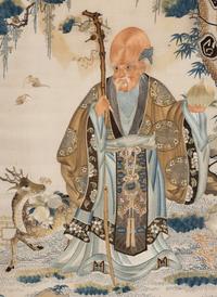 A Chinese Canton Style Embroidered 'Immortals' Five Paneled Screen, 19th Century 清晚期 粵綉祝壽圖五扇屏