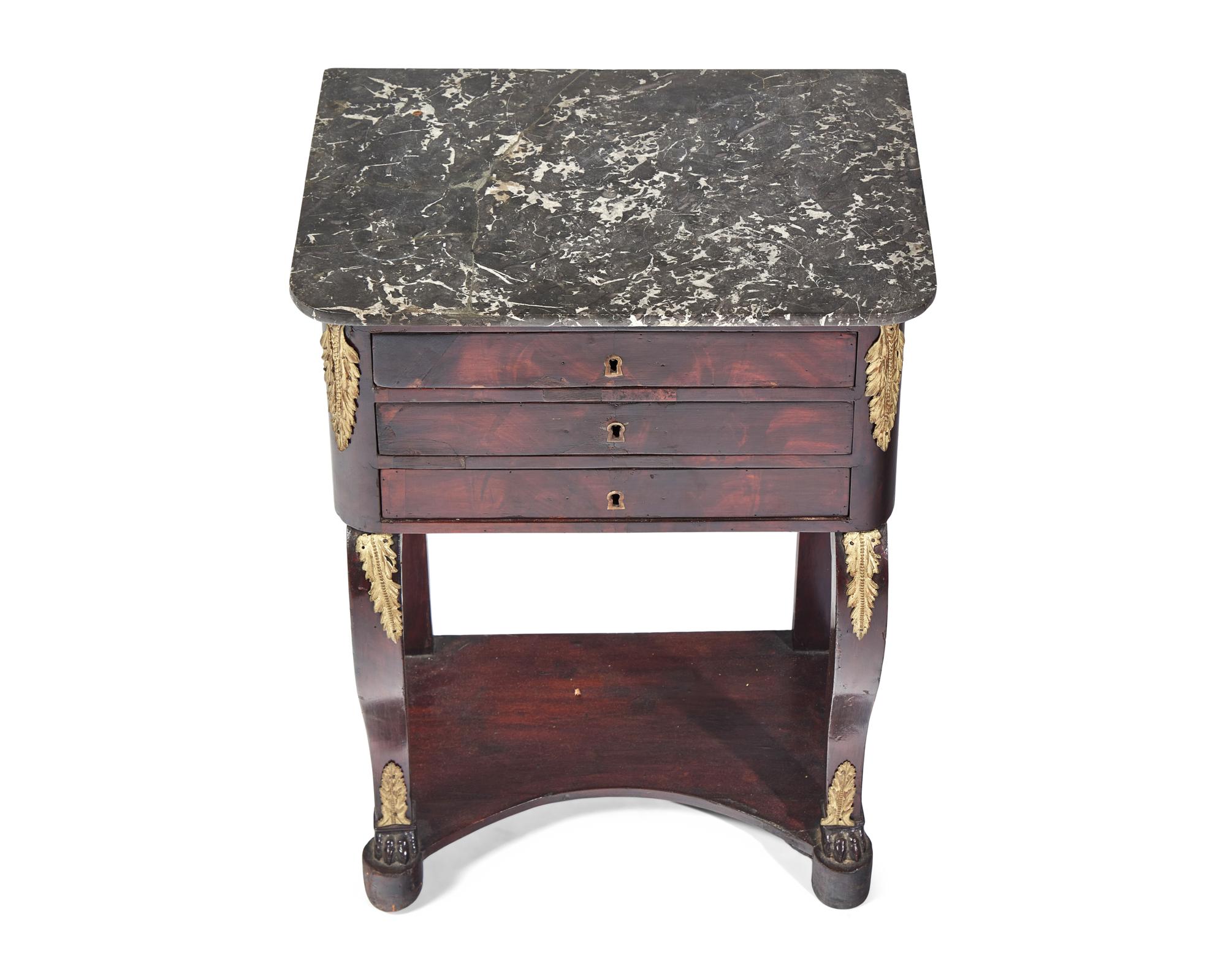 A French Louis Philippe Gilt Bronze-Mounted Mahogany Dressing Table With Marble Top