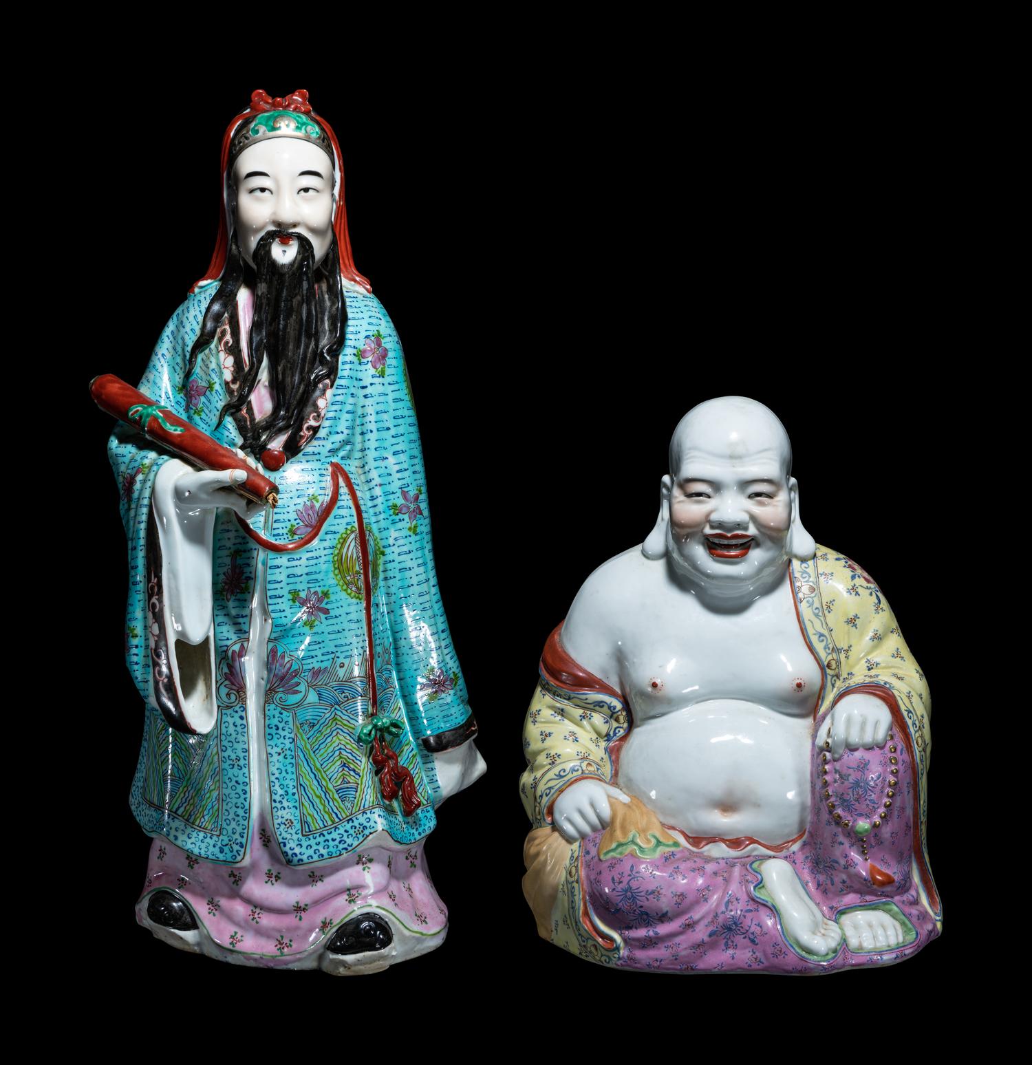Two Chinese Famille Rose Porcelain Figures of Immortals