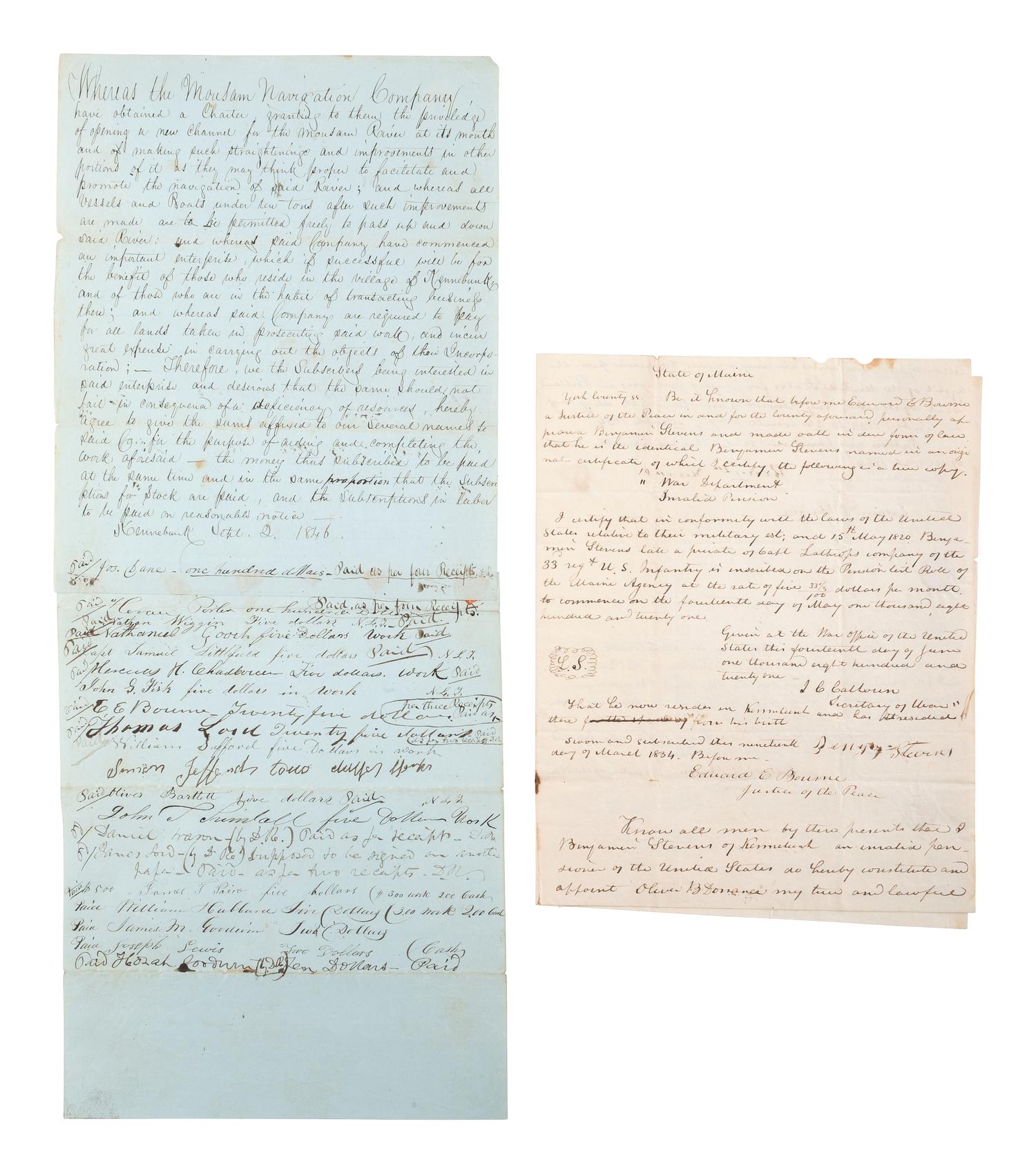 [MAINE]. 19th-century documents related to the state of Maine, including: