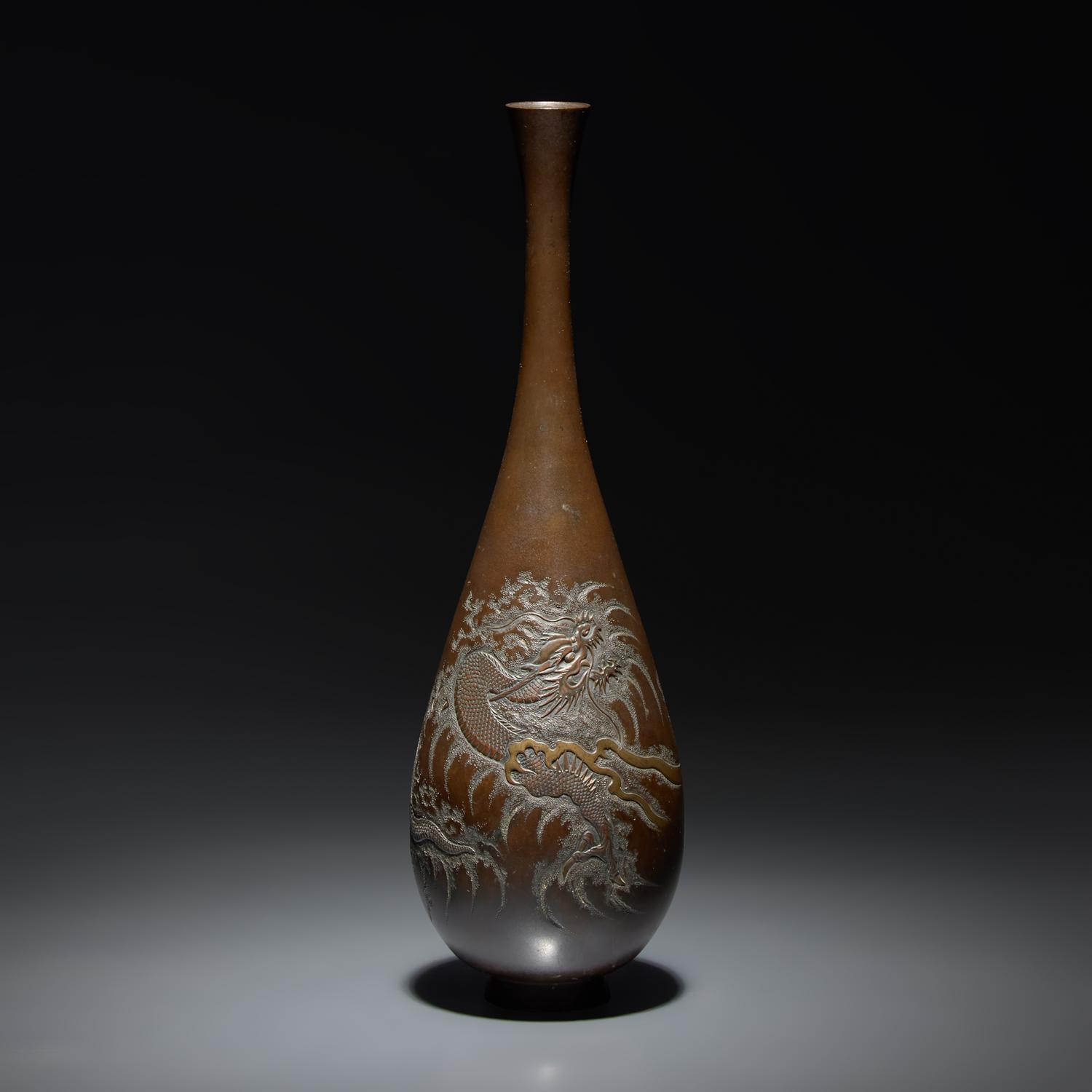 A Japanese Parcel Gilt Bronze "Dragon" Vase, signed, Meiji/Taisho Period