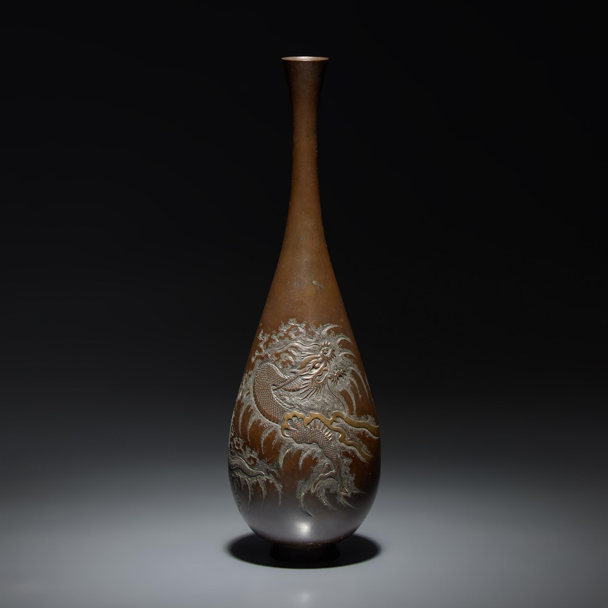 A Japanese Parcel Gilt Bronze "Dragon" Vase, signed, Meiji/Taisho Period