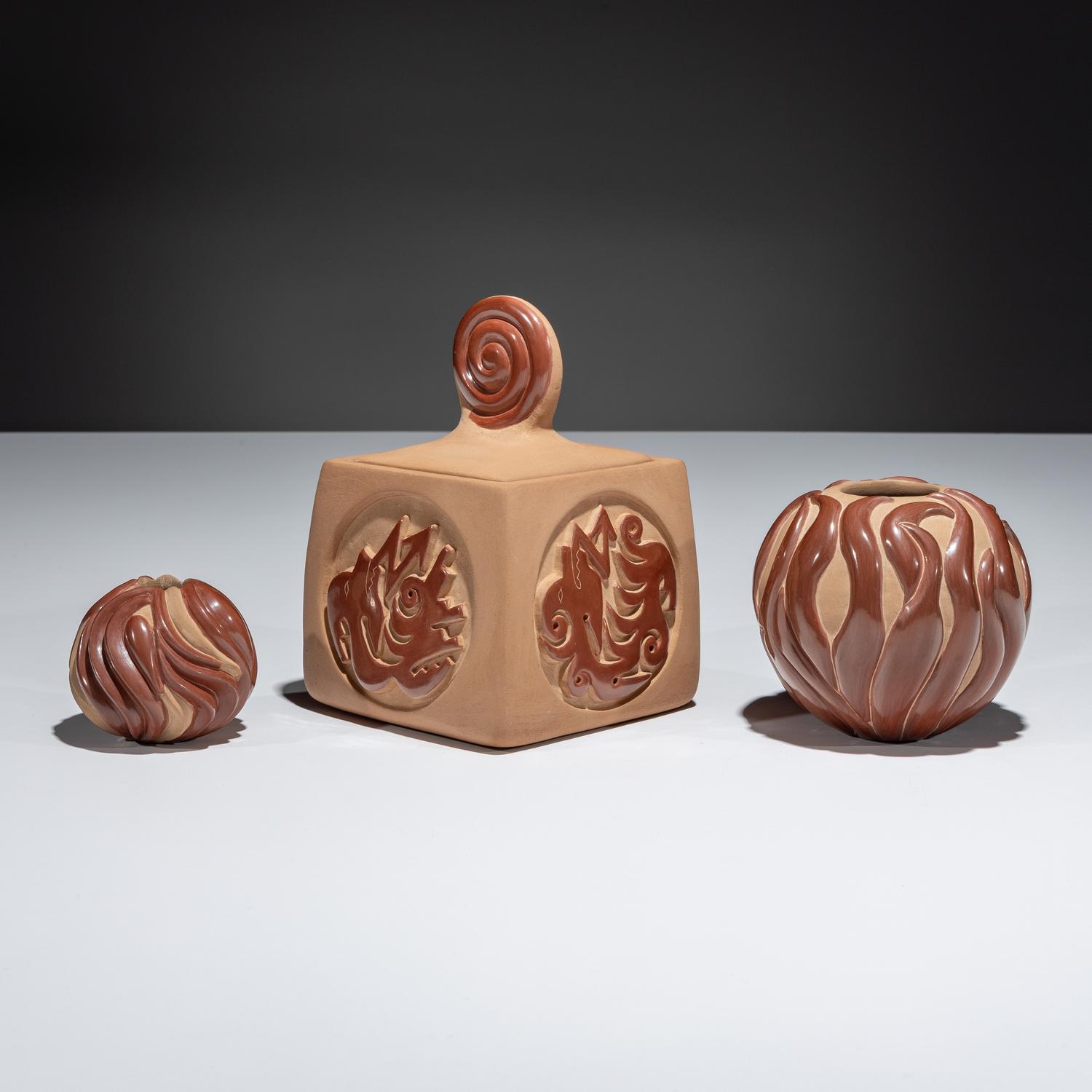 Carved Red and Tan Pottery