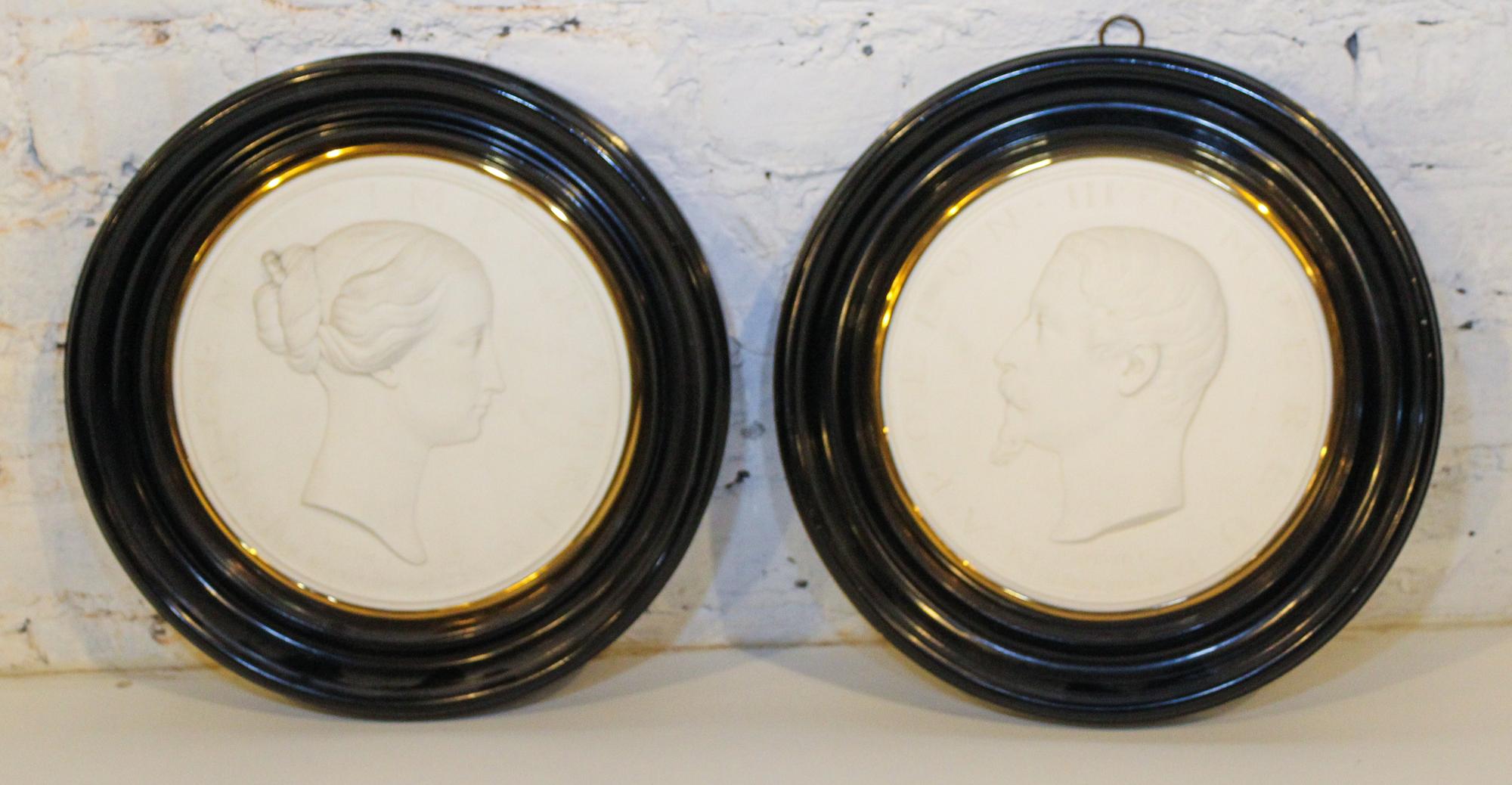 A Pair of Bisque Profile Medallions, Napoleon III and Eugenie Diameter 9 inches.