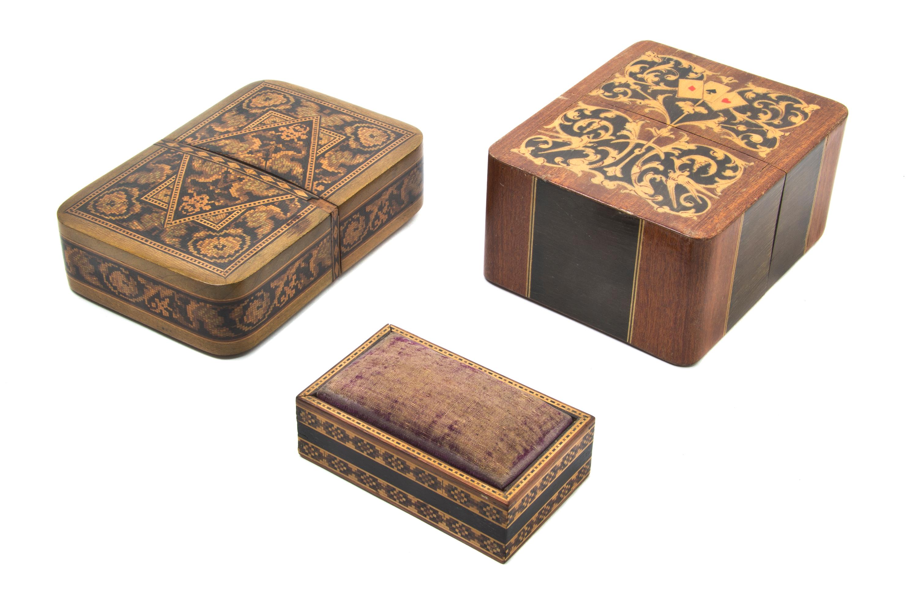 A Tunbridge Ware Inlaid Card Case, Width of first 5 inches.