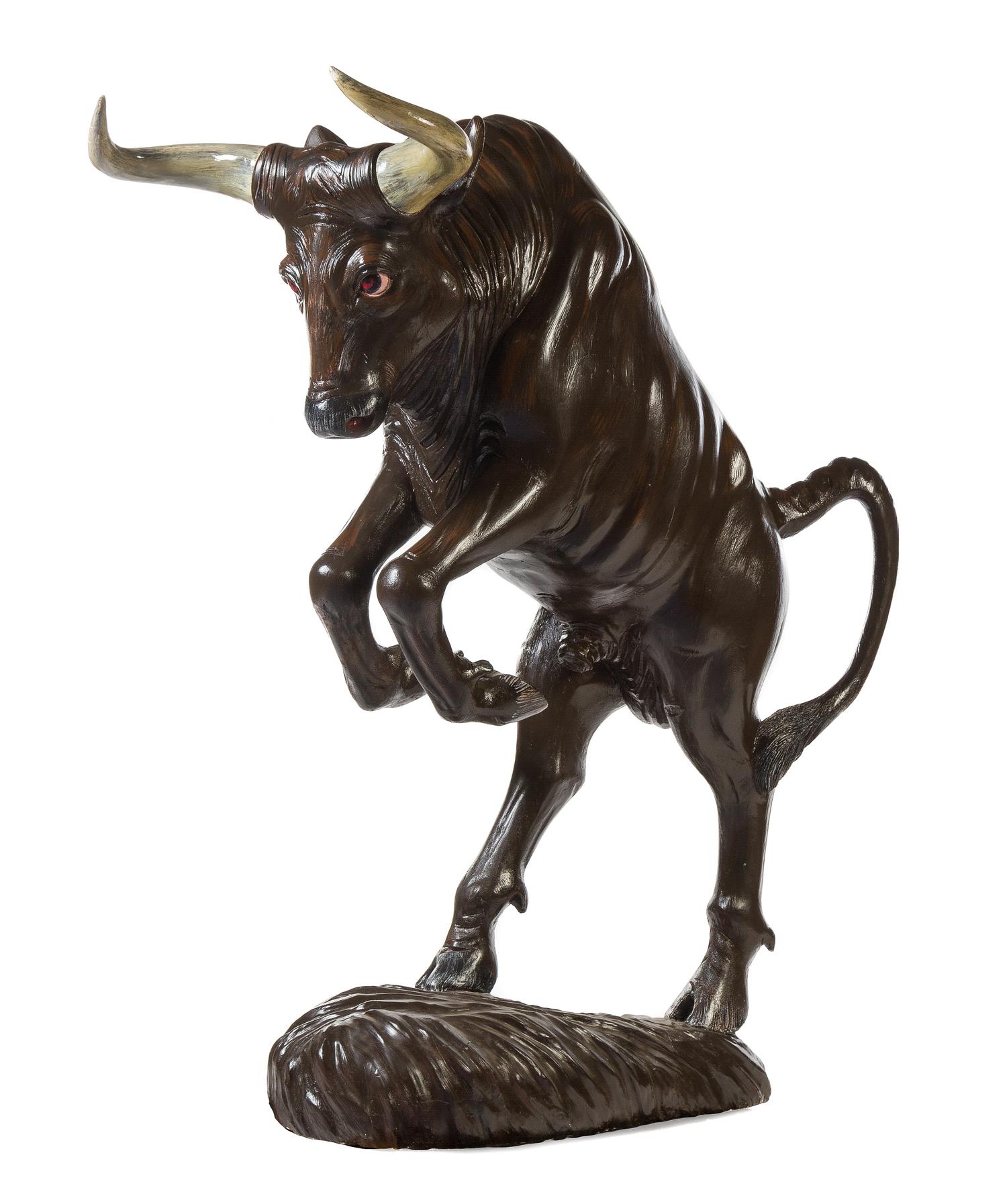 A Large Painted Wood Model of a Bull Height 59 1/2 inches. — LATE 20TH CENTURY
