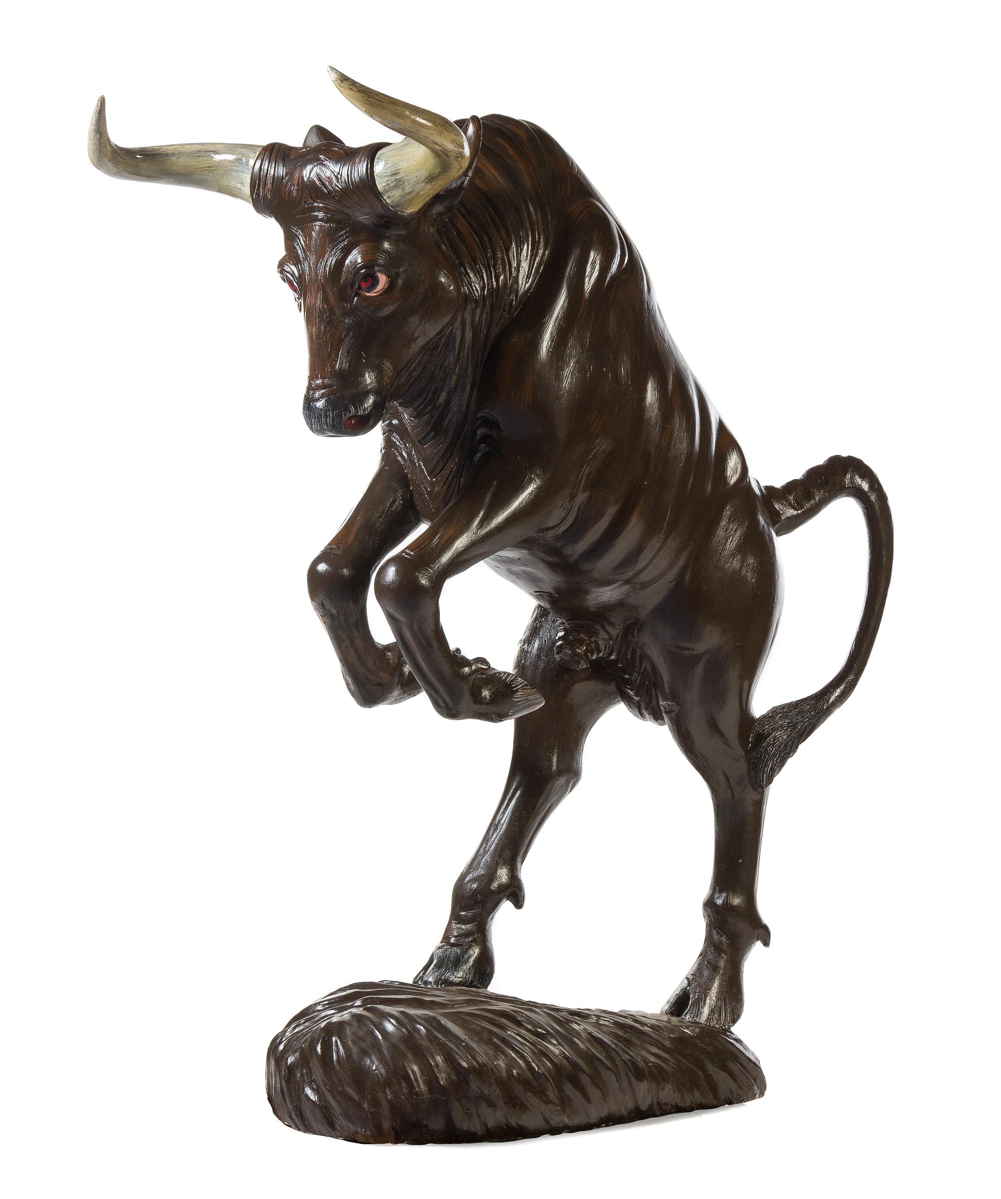A Large Painted Wood Model of a Bull Height 59 1/2 inches. — LATE 20TH CENTURY