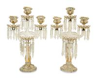 A Pair of Baccarat Enameled Molded Glass Candelabra