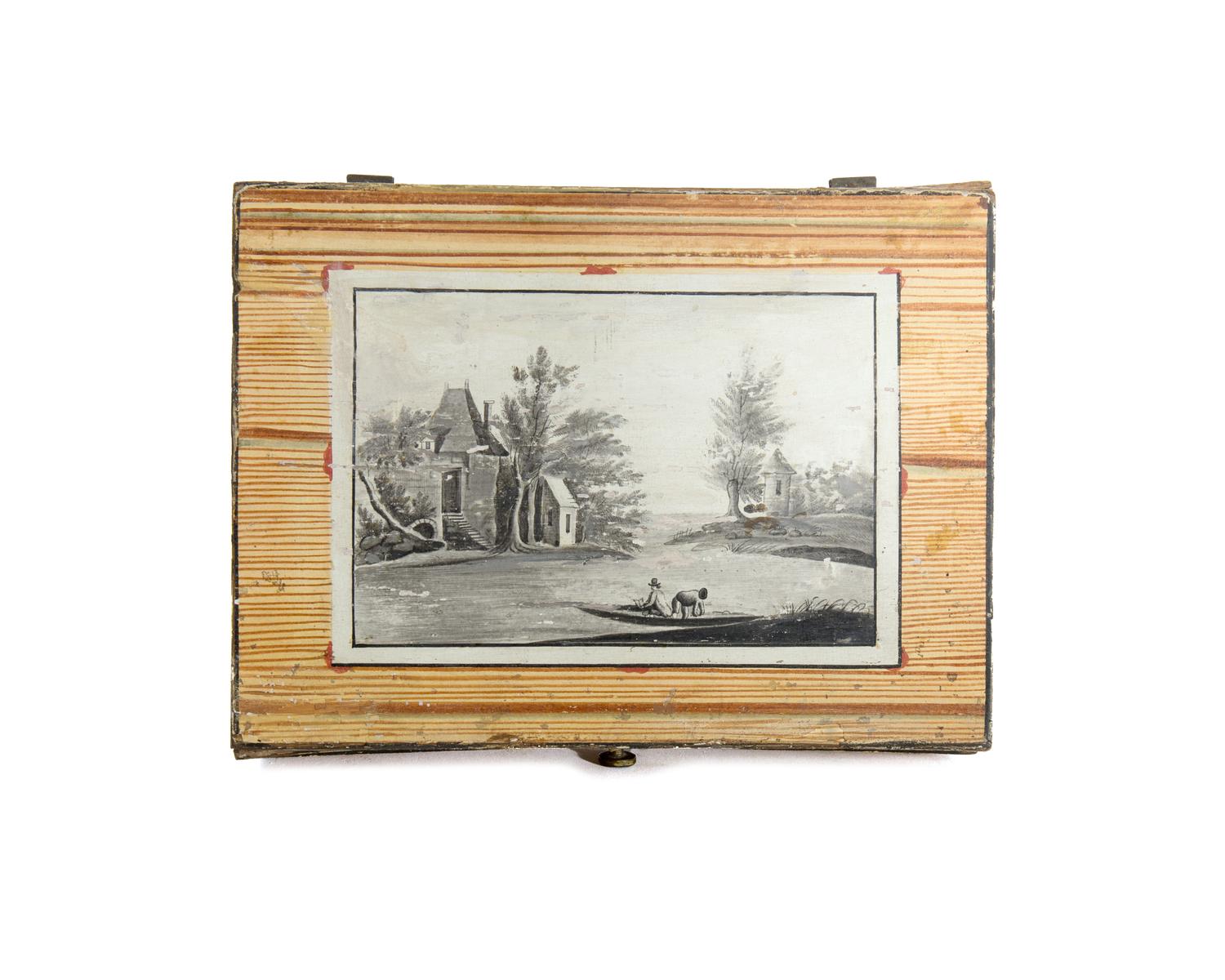 A French Faux Bois and Grisaille-Painted Box