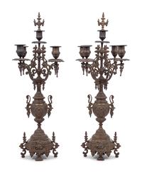 A Pair of French Neoclassical Bronze Four-Light Candelabra