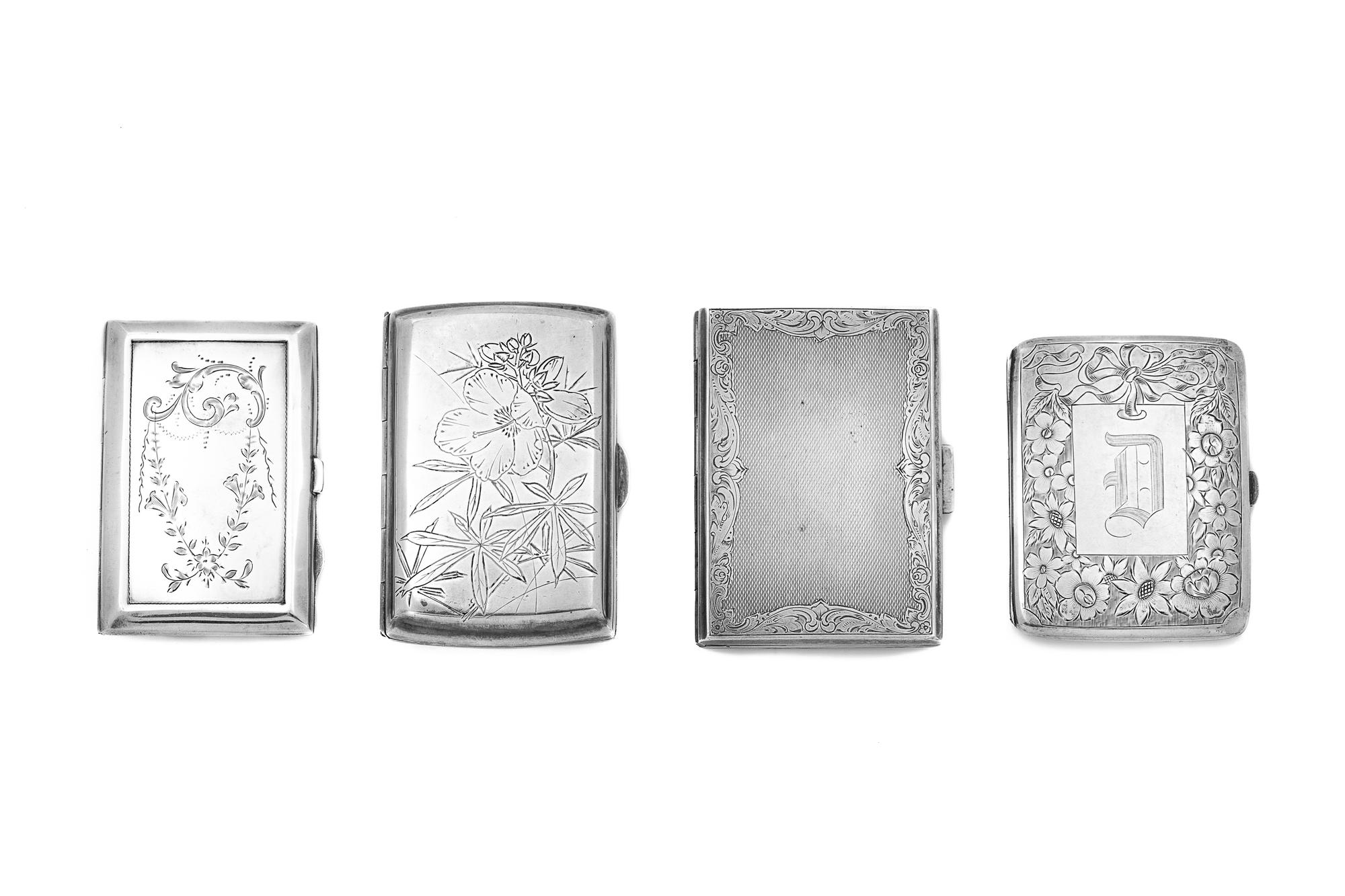 Two English Silver Card Cases, an American Silver Card Case, and a Japanese Silver Card Case