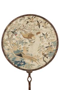 A Pair of Embroidered Silk Circular Fans