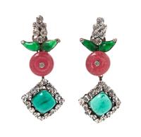 A Pair of Chanel Gripoix and Rhinestone Drop Earclips, 2.5" x 1".