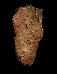 An Egyptian Painted Cartonnage Fragment with Scene of Kneeling Deities